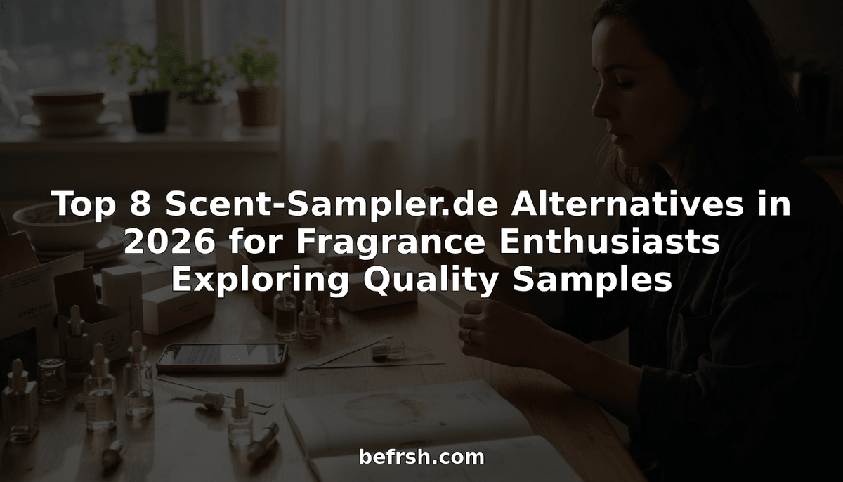 Fragrance enthusiast testing perfume samples at table
