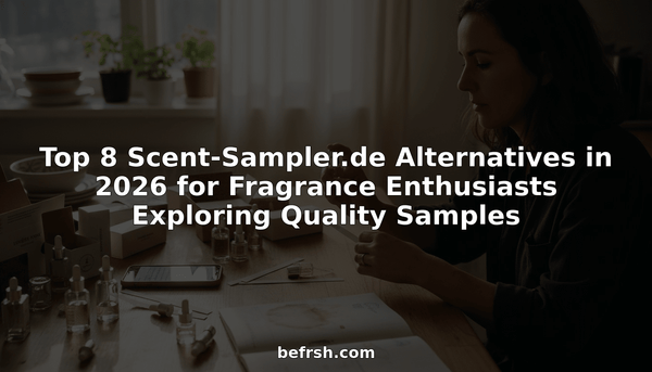 Fragrance enthusiast testing perfume samples at table