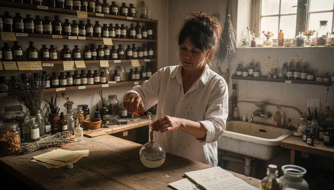 Perfumer mixing aromas in artisan studio