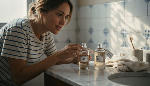 EDP and EDT perfume bottles comparison scene