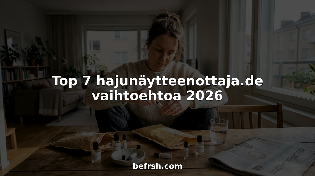 Nainen availee hajustenäytteitä kotinsa ruokapöydän ääressä.