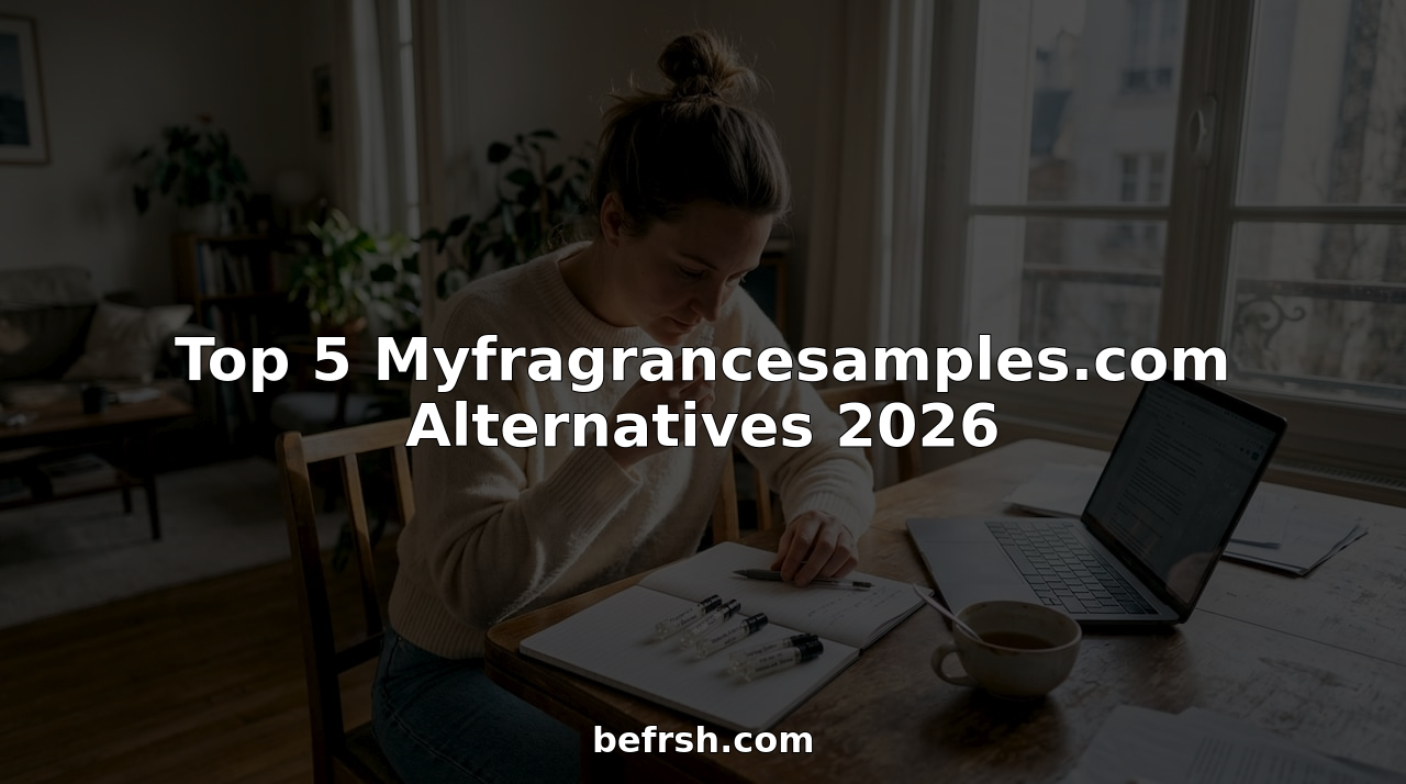 Woman reviewing fragrance samples at home table